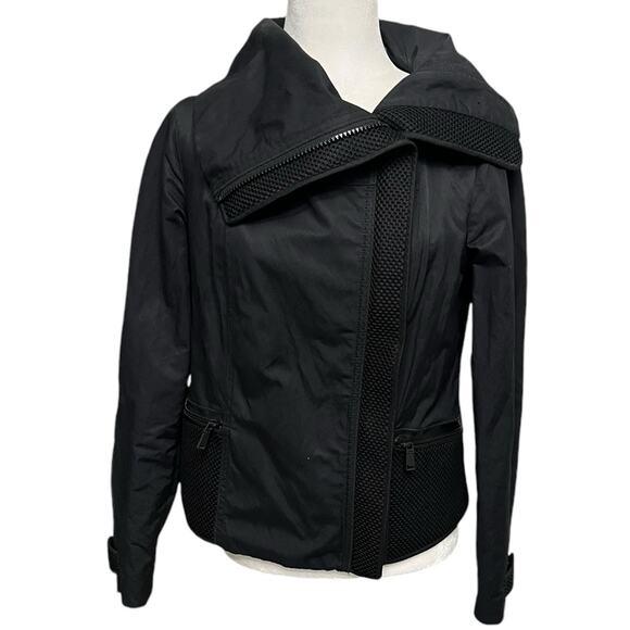 ELIE TAHARI Black Moto Asymmetric Zipper Jacket w/ Mesh Detail Women's Sz‎ Small - Picture 1 of 12